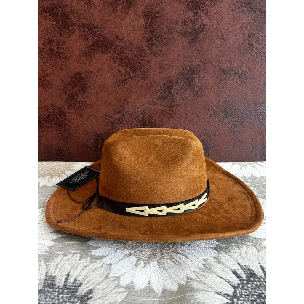 Eighty Eight‎ Brown Faux Suede Cowboy Hat with Bull Concho and Whipstitch